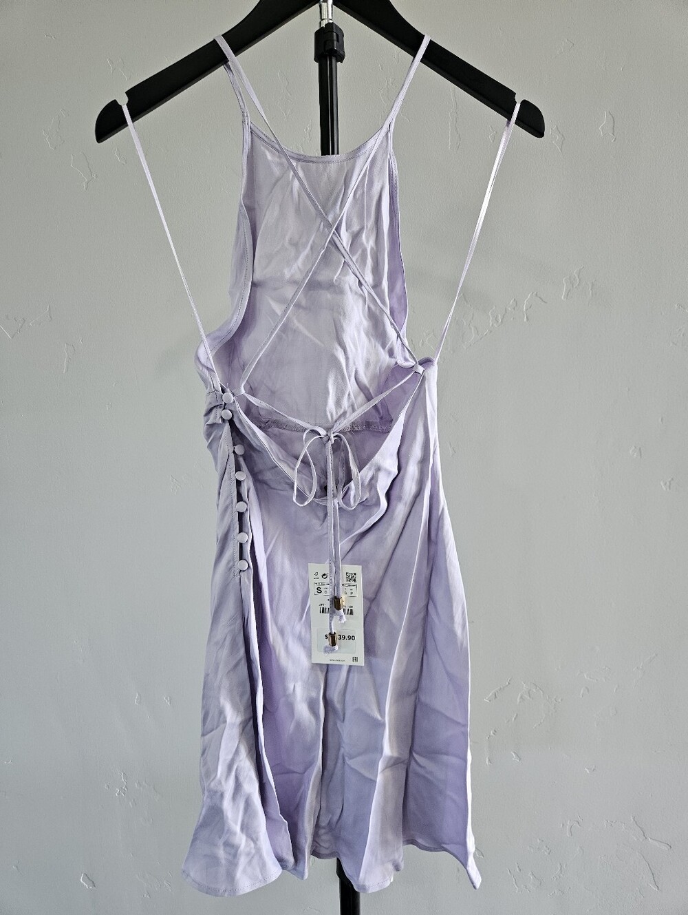 New Zara pastel lilac satin effect mini slip dress with a cross-back design - Picture 4 of 6